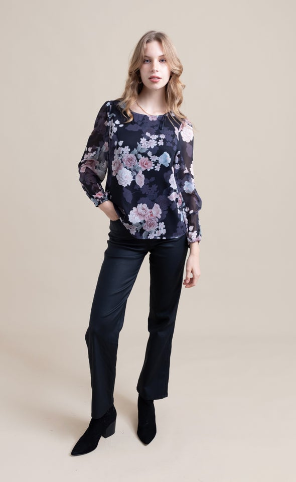Chiffon LS Shell Top Black/floral