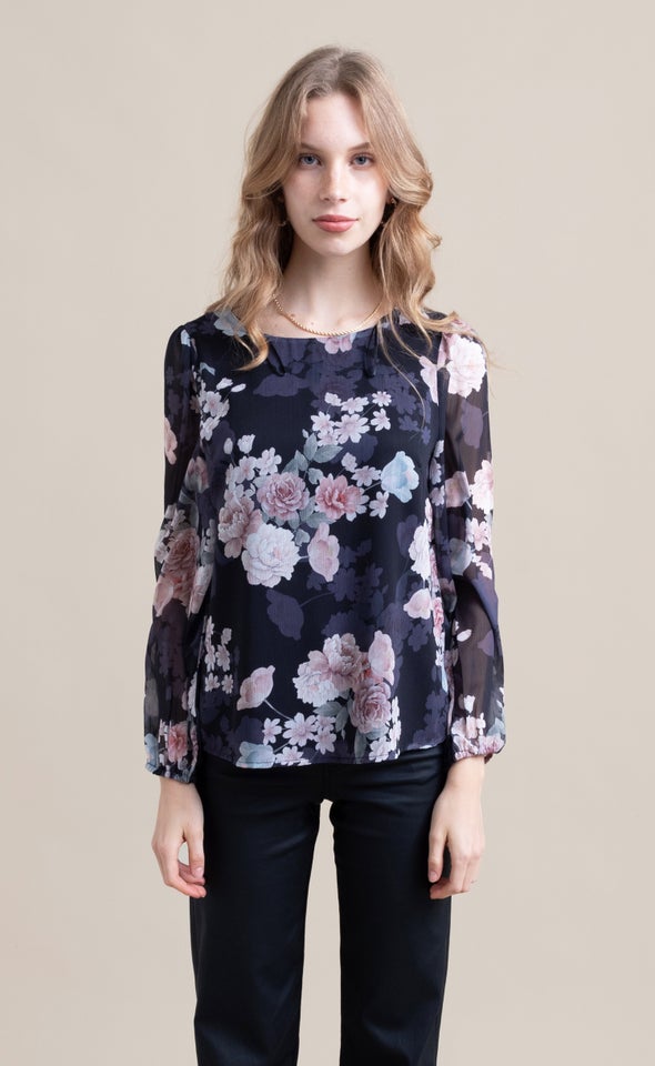 Chiffon LS Shell Top Black/floral
