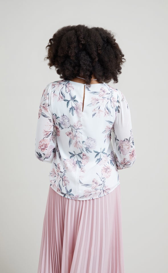 Chiffon LS Shell Top Cream/floral