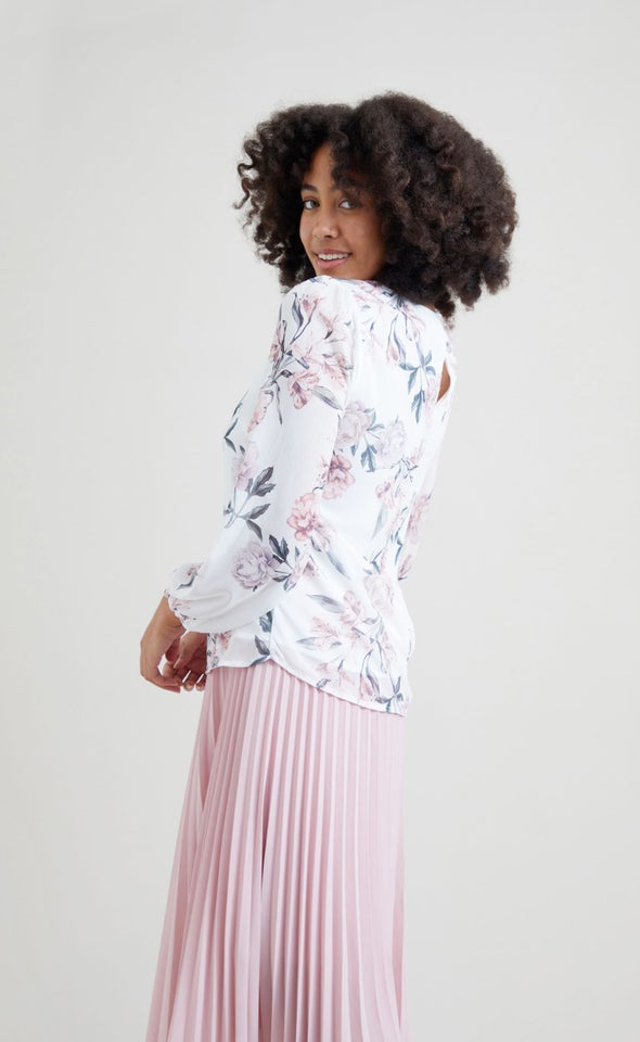 Chiffon LS Shell Top Cream/floral