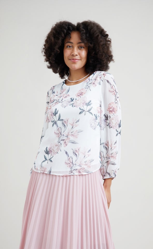 Chiffon LS Shell Top Cream/floral
