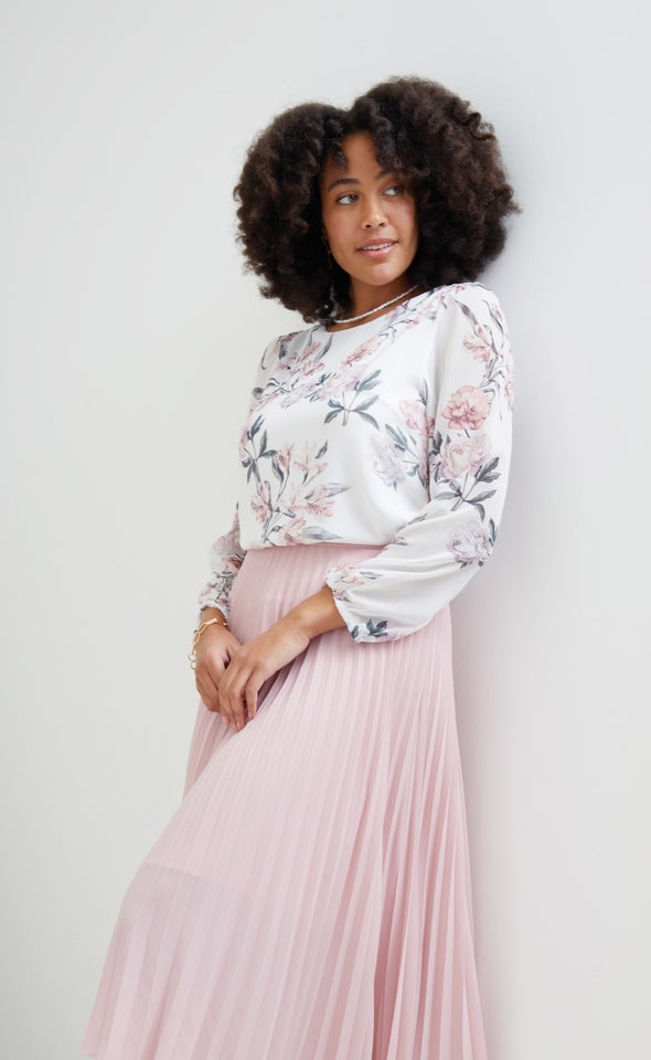 Chiffon LS Shell Top Cream/floral