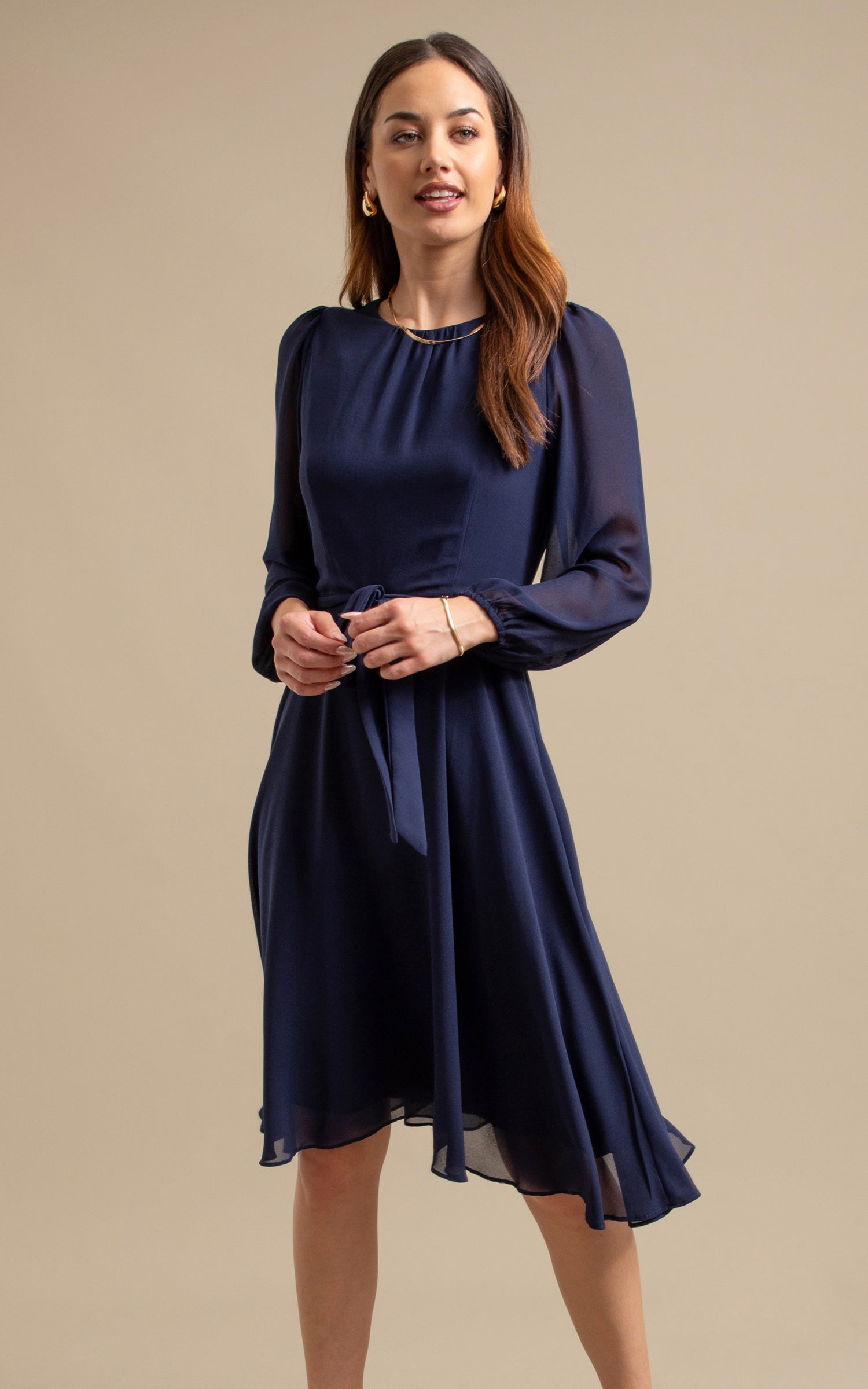 Chiffon LS Skater Dress | Pagani