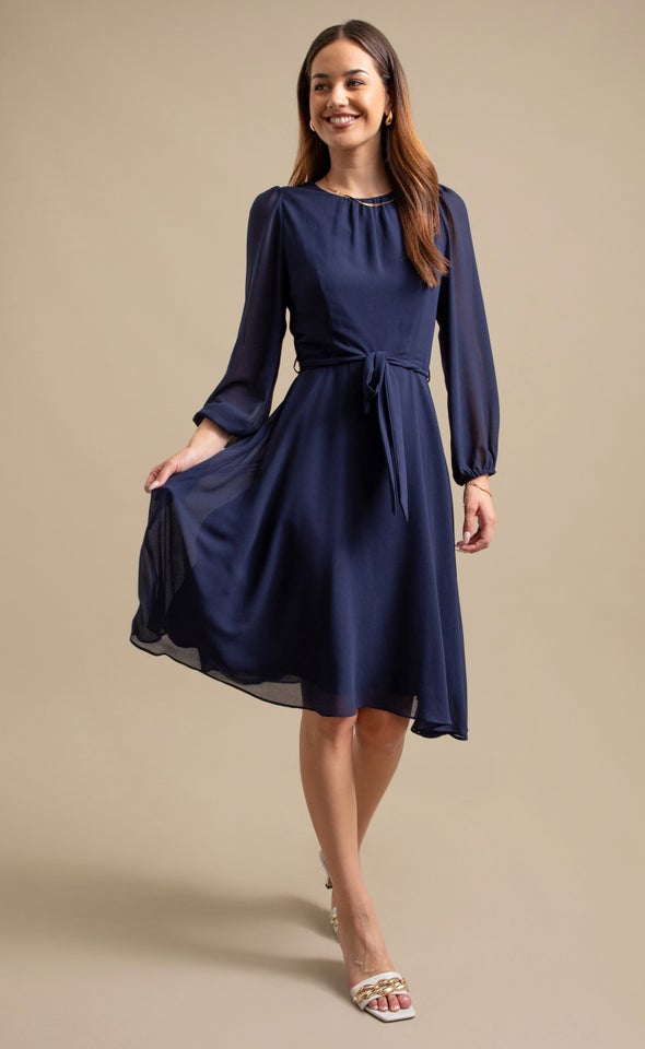Chiffon LS Skater Dress Ink