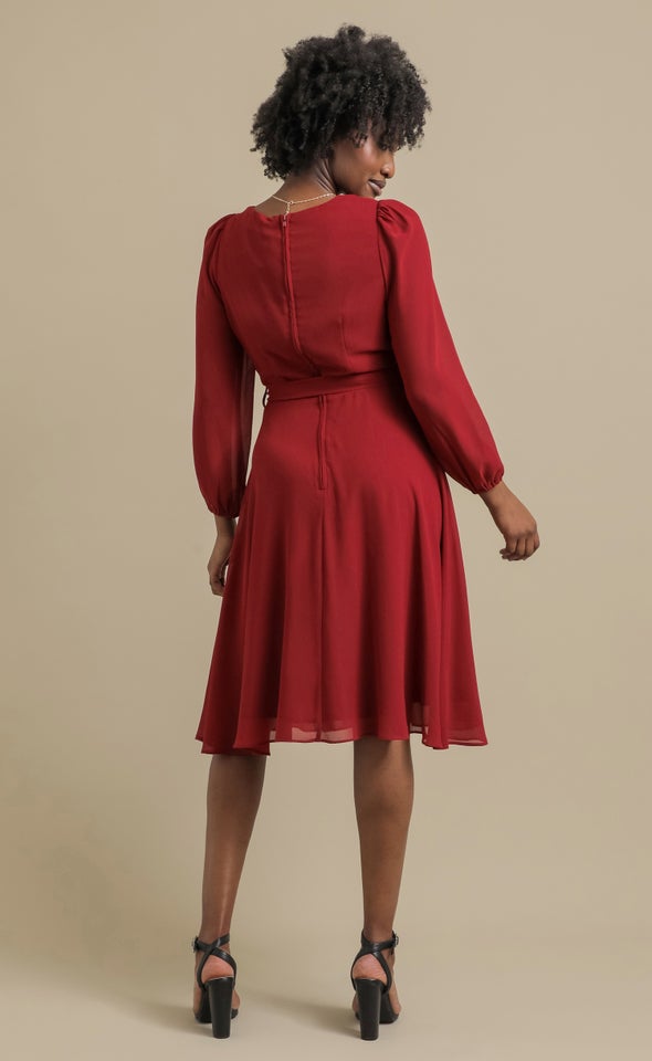 Chiffon LS Skater Dress Merlot