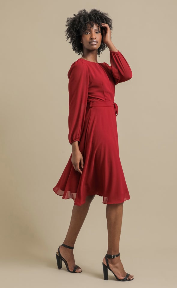 Chiffon LS Skater Dress Merlot