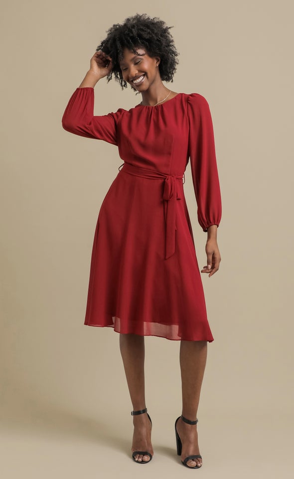 Chiffon LS Skater Dress Merlot