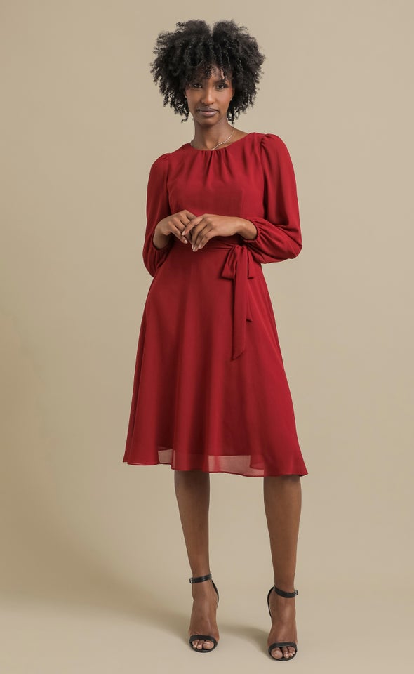 Chiffon LS Skater Dress Merlot