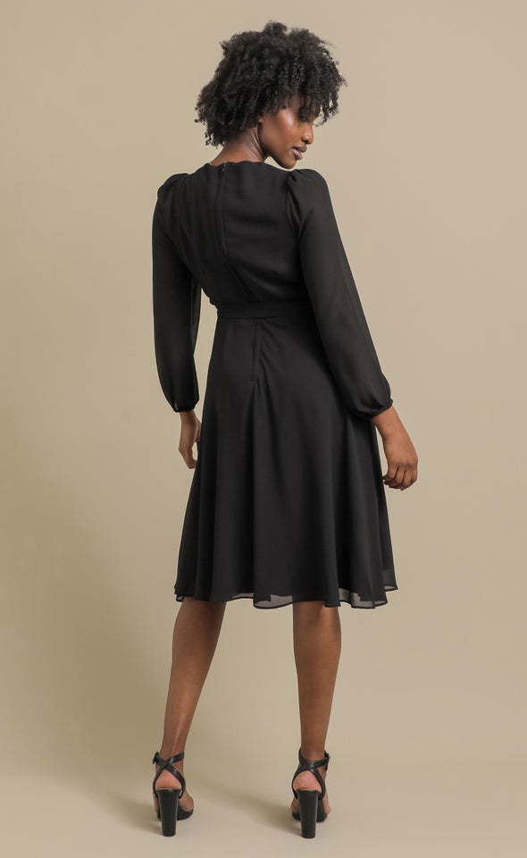 Chiffon LS Wrap Dress Black