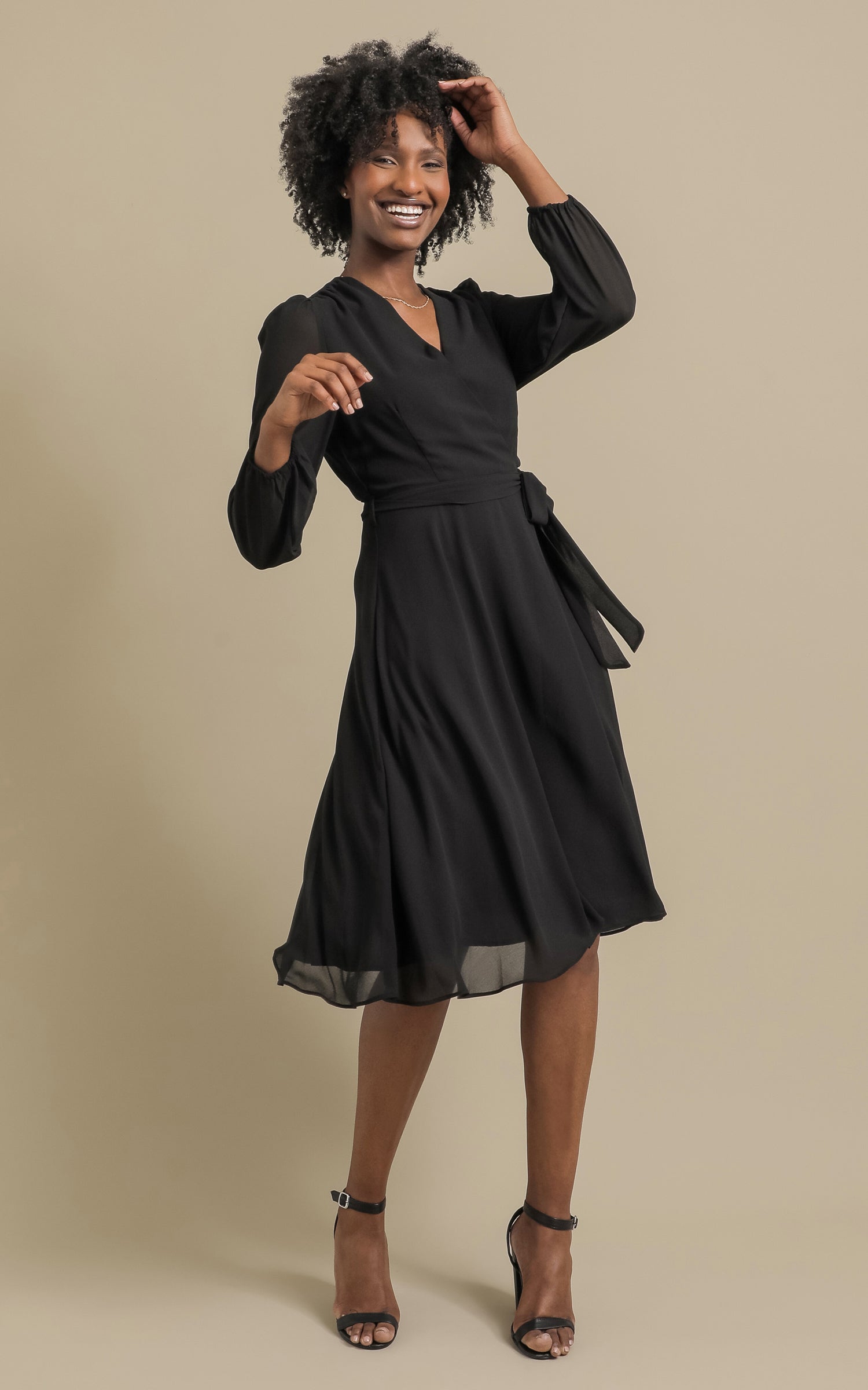 Chiffon LS Wrap Dress | Pagani