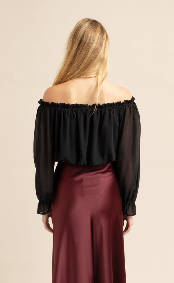 Chiffon Off Shoulder Crop Top Black