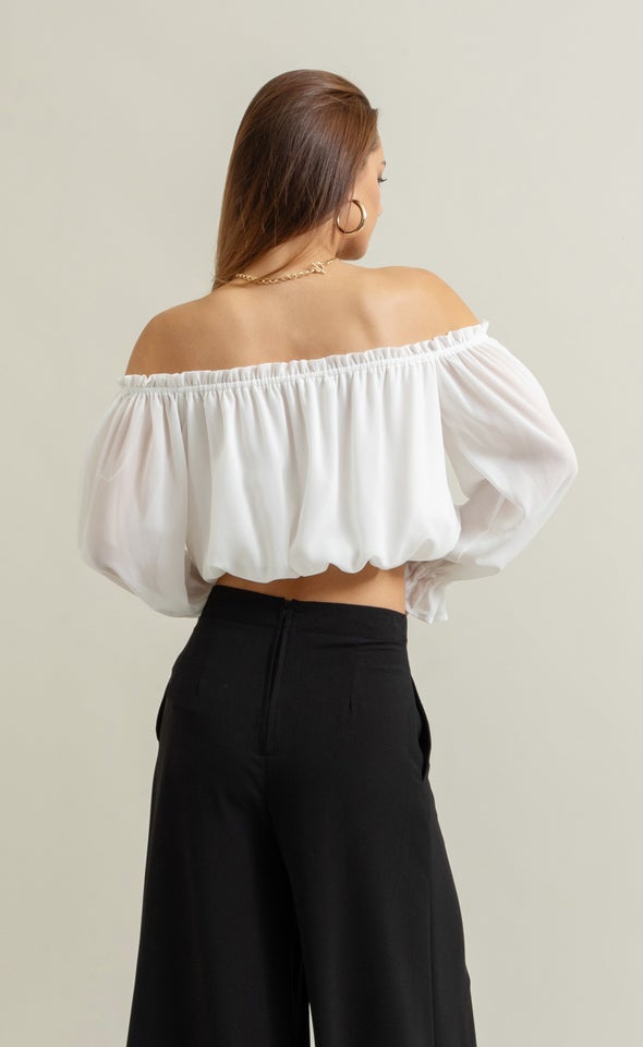 Chiffon Off Shoulder Crop Top Cream