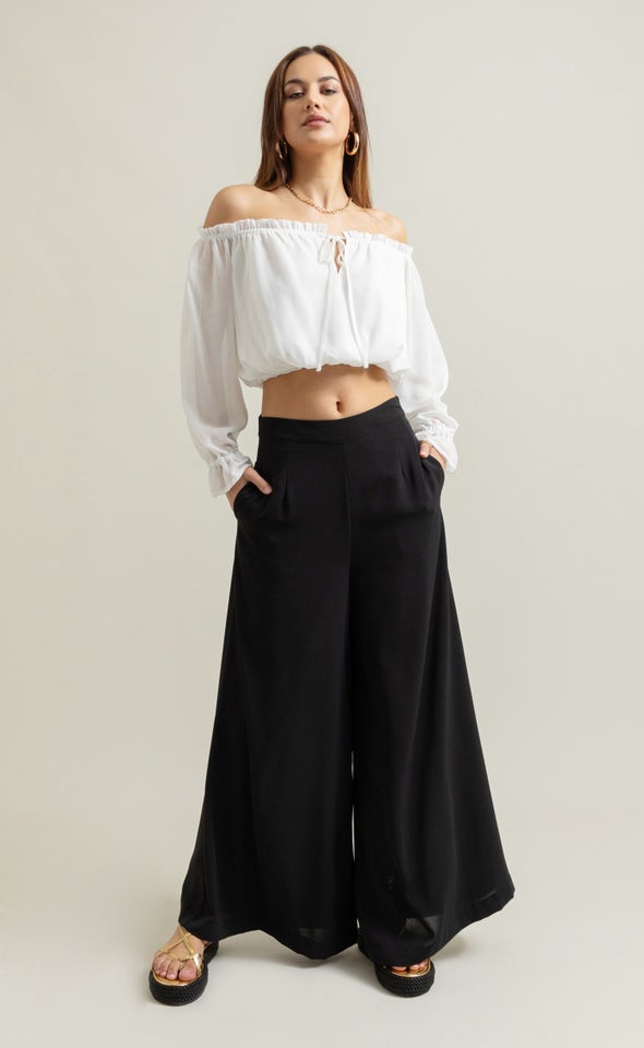 Chiffon Off Shoulder Crop Top Cream