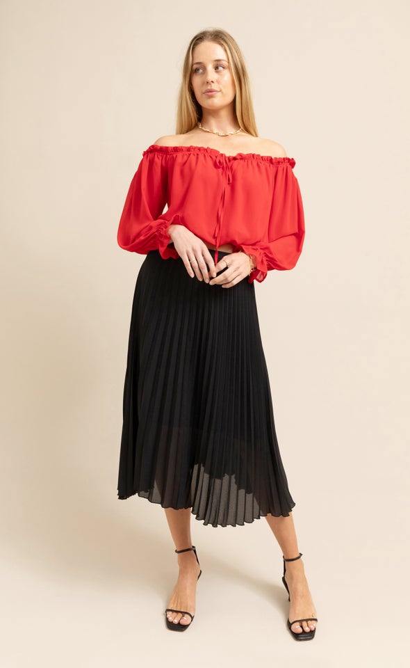 Chiffon Off Shoulder Crop Top Red