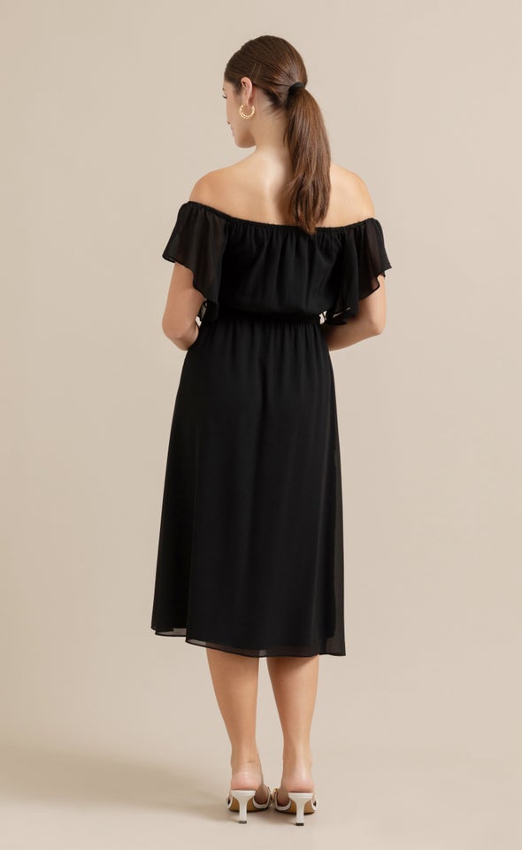 Chiffon Off The Shoulder Dress Black