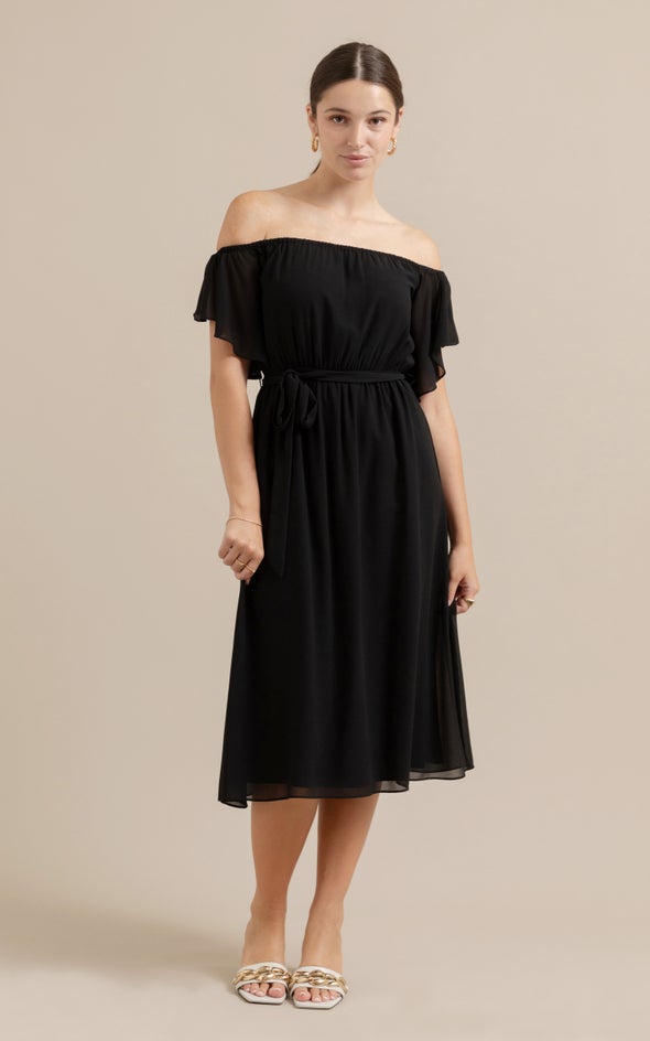 Chiffon Off The Shoulder Dress Black