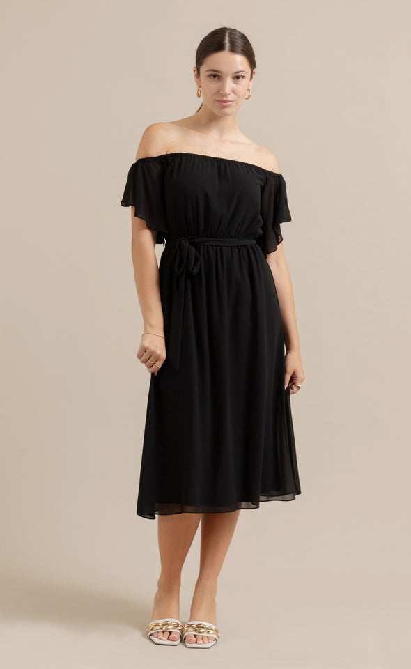Chiffon Off The Shoulder Dress Black