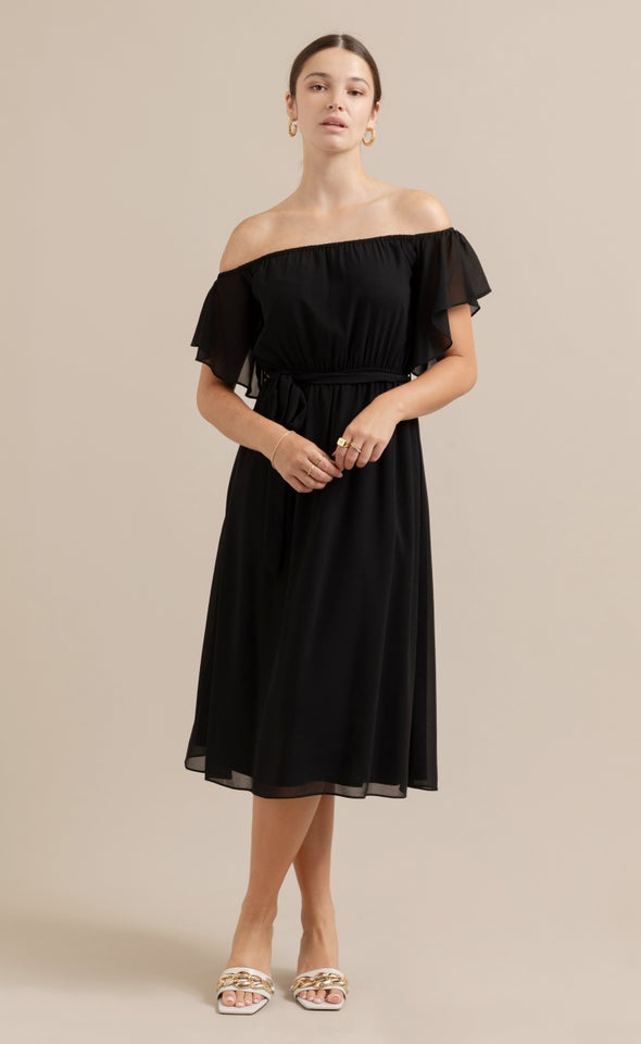 Chiffon Off The Shoulder Dress Black