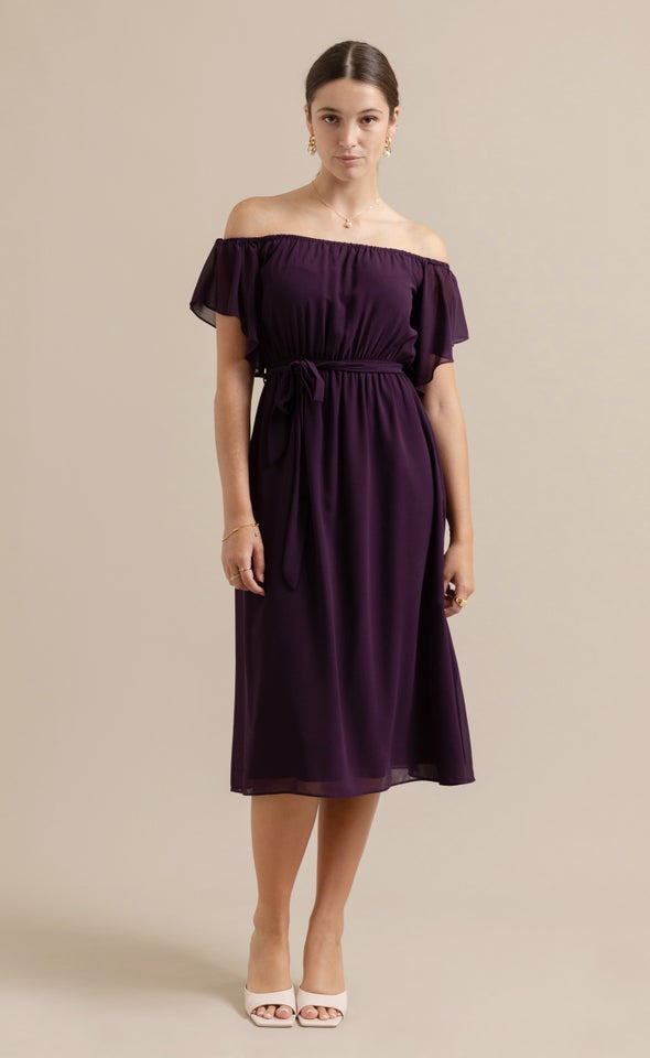 Chiffon Off The Shoulder Dress Dark Purple