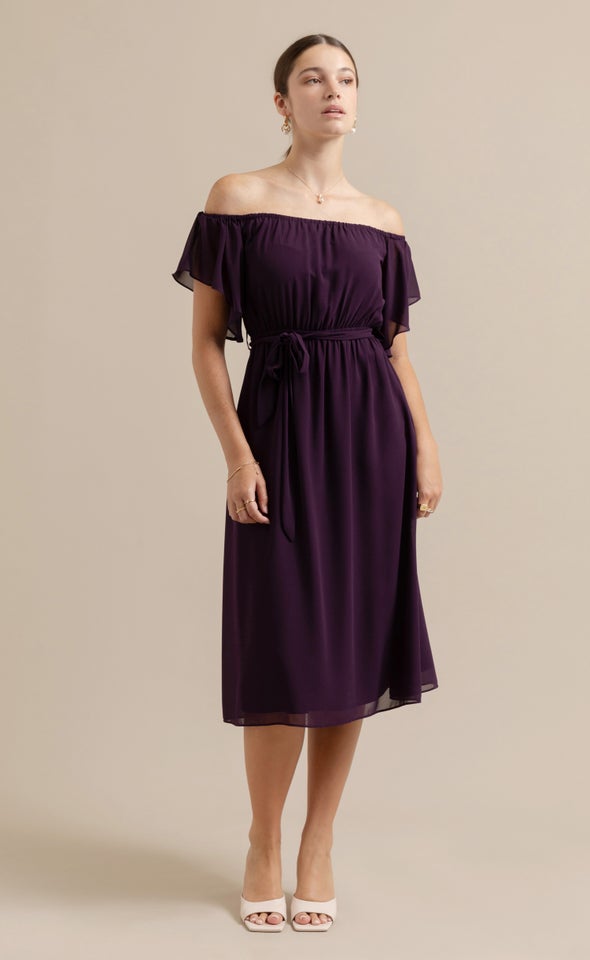 Chiffon Off The Shoulder Dress Dark Purple