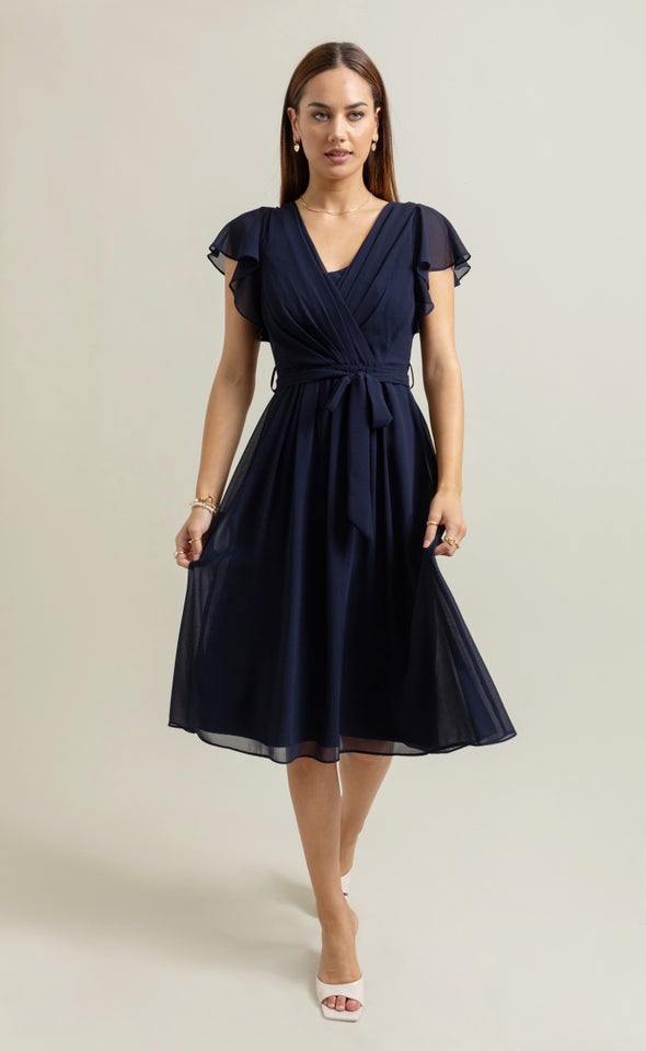 Chiffon Overlay Flutter Detail Dress | Pagani