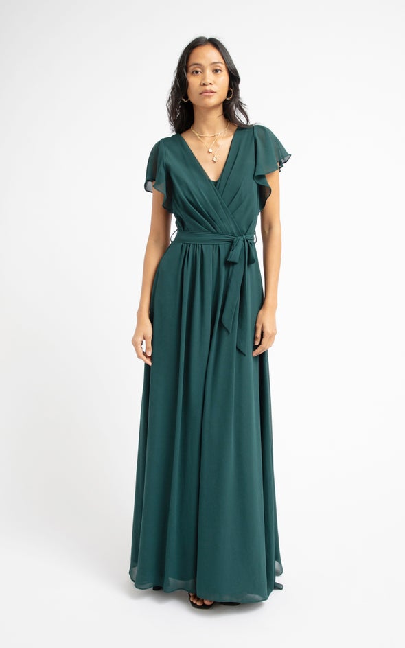 Chiffon Overlay Flutter Detail Gown | Pagani