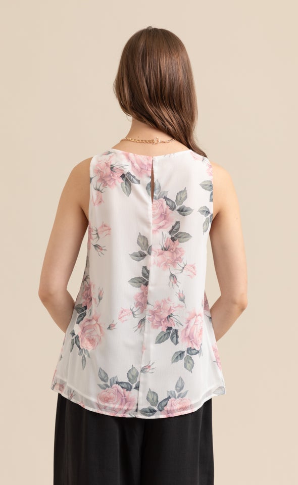 Chiffon Overlay Shell Top Cream/blush