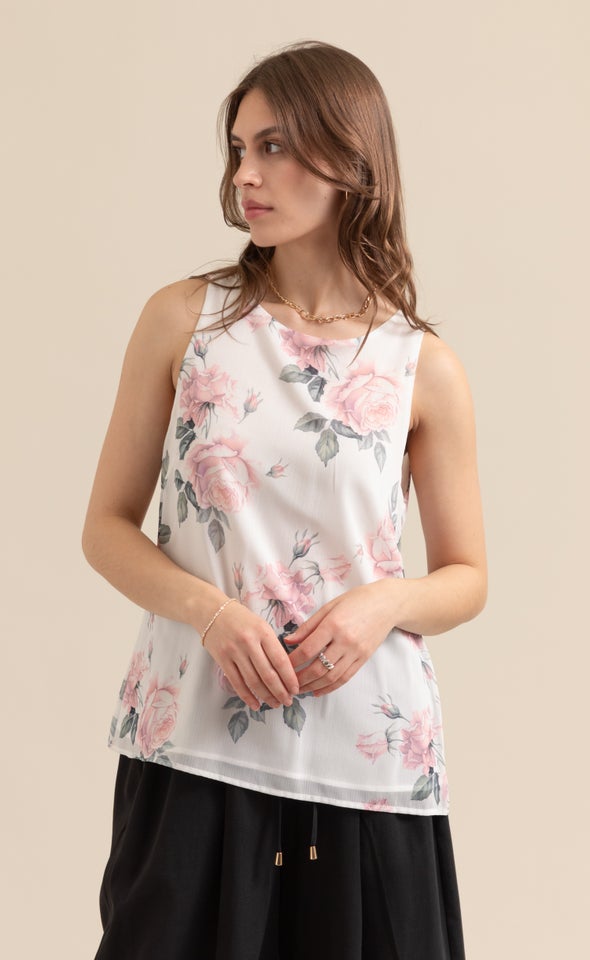 Chiffon Overlay Shell Top Cream/blush