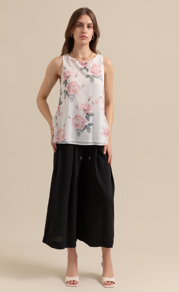 Chiffon Overlay Shell Top Cream/blush