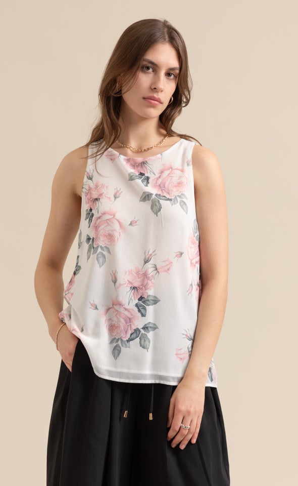 Chiffon Overlay Shell Top Cream/blush