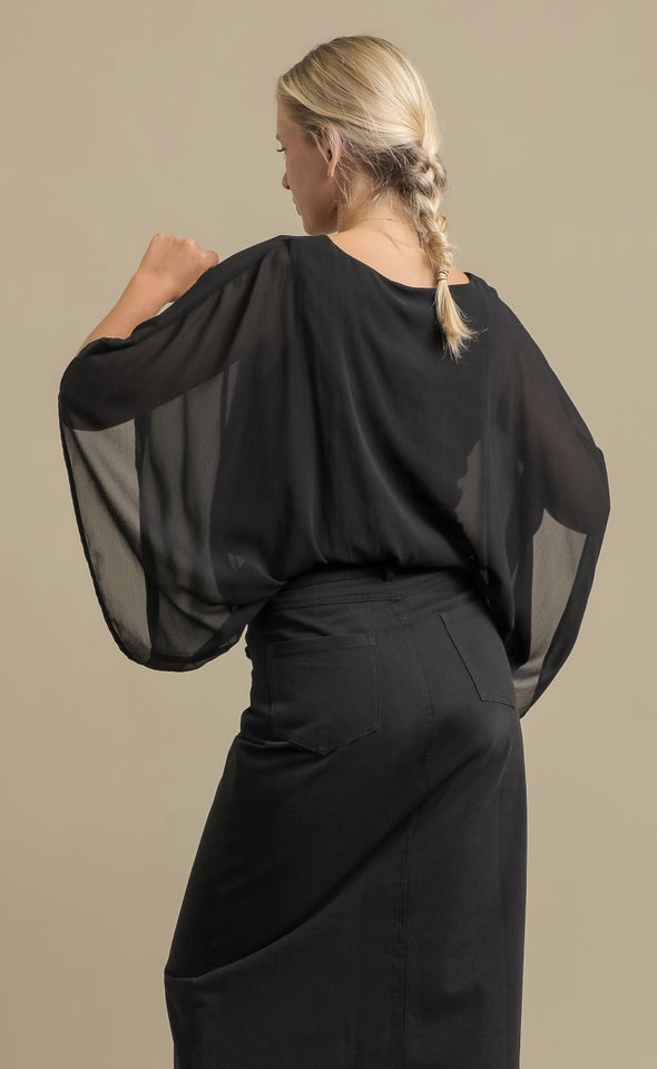 Chiffon Plain Kaftan Top Black