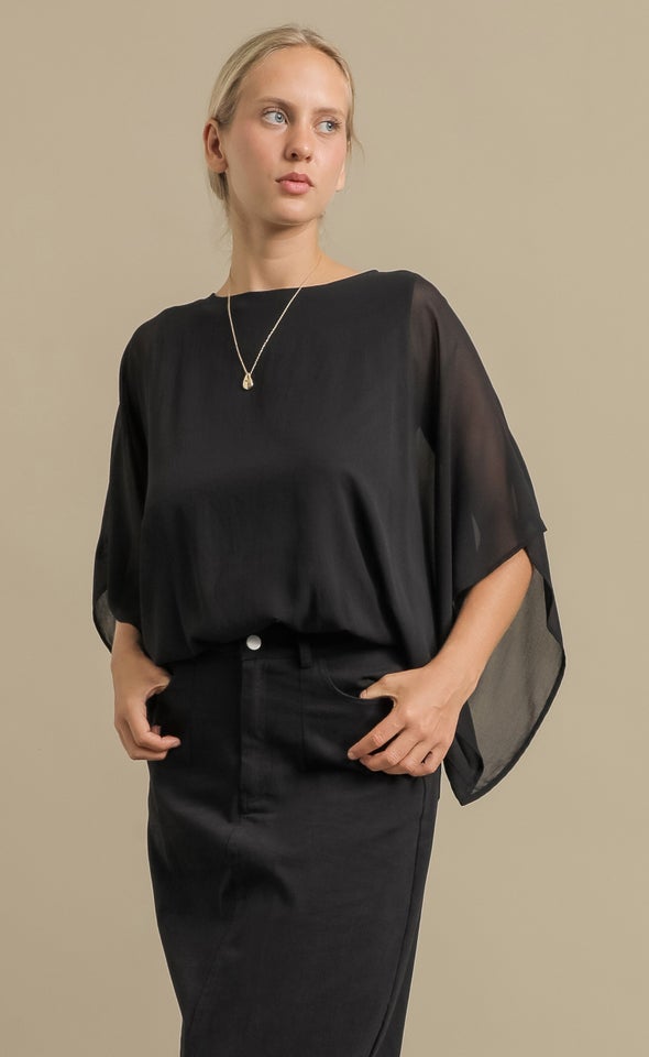 Chiffon Plain Kaftan Top Black