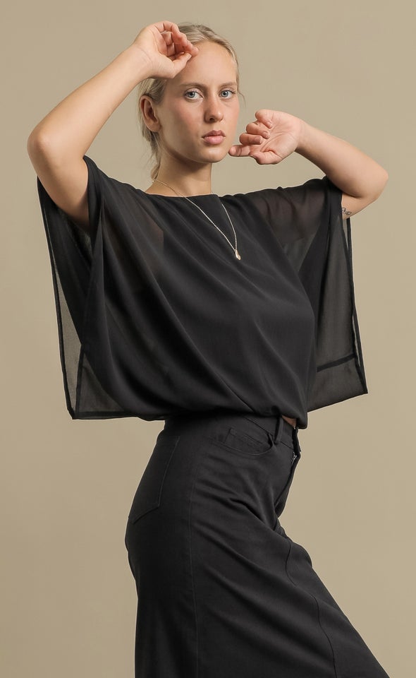 Chiffon Plain Kaftan Top Black