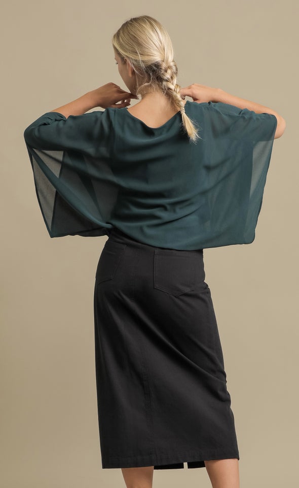 Chiffon Plain Kaftan Top Emerald