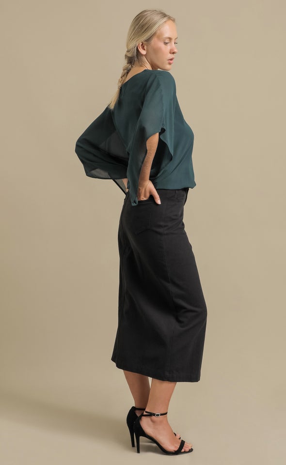 Chiffon Plain Kaftan Top Emerald