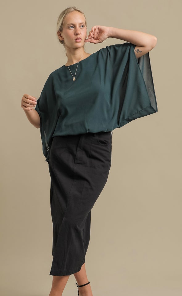 Chiffon Plain Kaftan Top Emerald