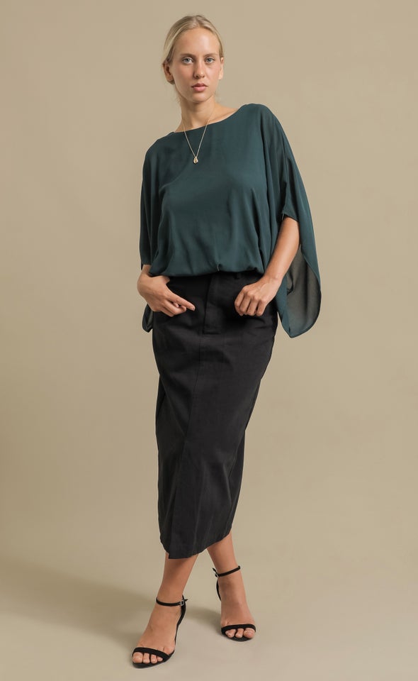 Chiffon Plain Kaftan Top Emerald