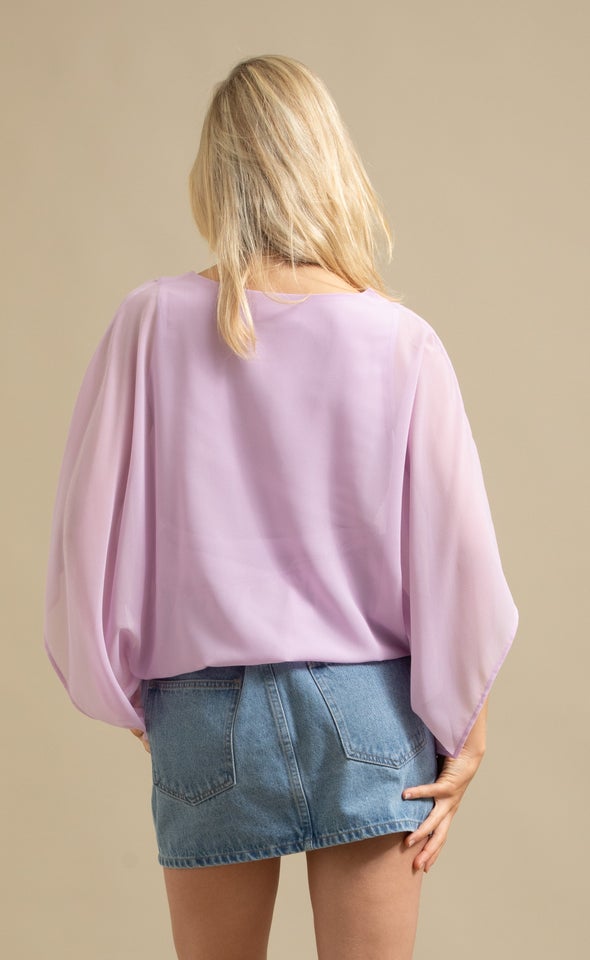 Chiffon Plain Kaftan Top Lilac