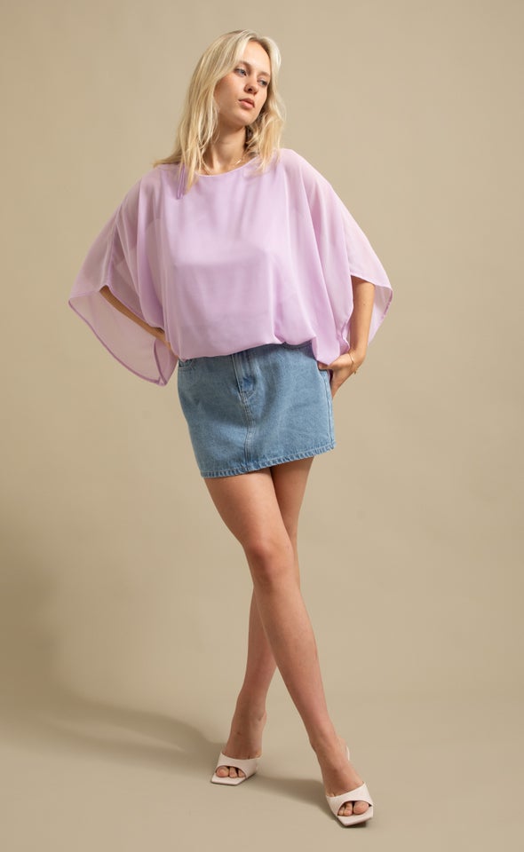 Chiffon Plain Kaftan Top Lilac