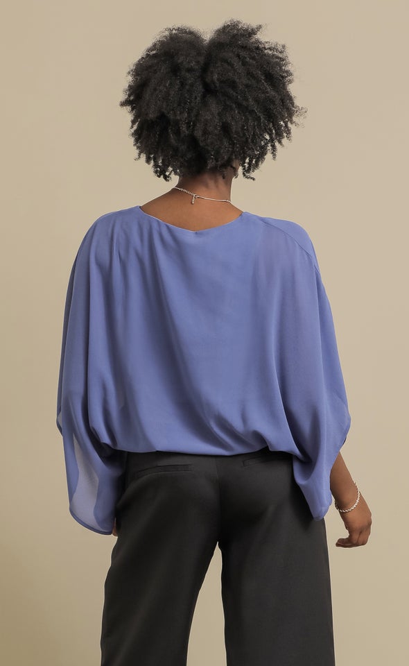 Chiffon Plain Kaftan Top Mid Blue