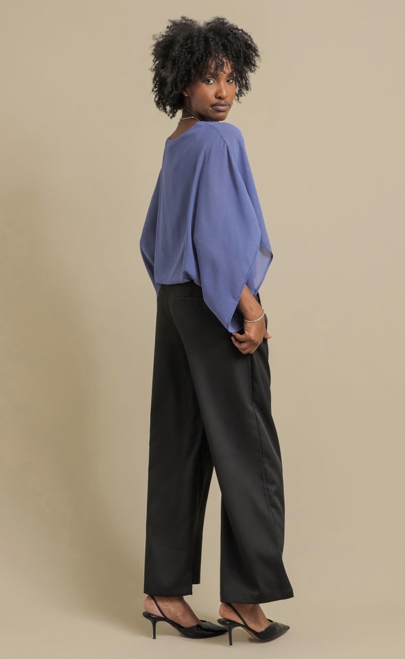 Chiffon Plain Kaftan Top Mid Blue