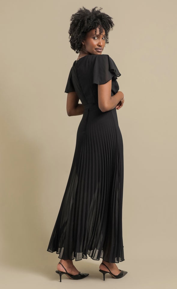 Chiffon Pleated Wrap Gown Black