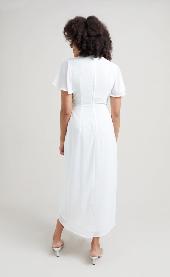 Chiffon Pleated Wrap Hi Low Gown Cream