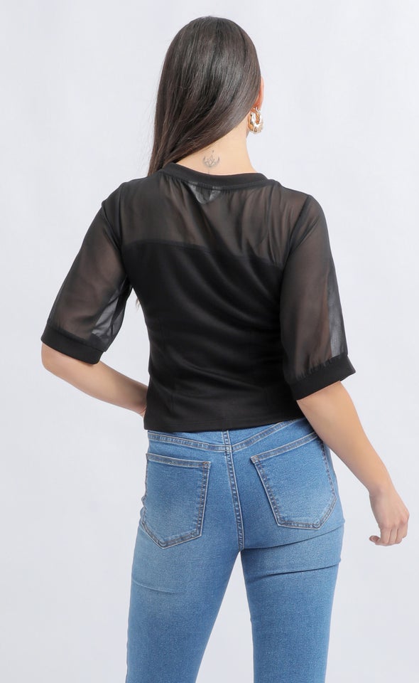 Chiffon Ponte Bodice Top Black