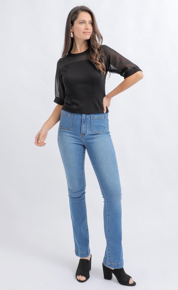 Chiffon Ponte Bodice Top Black