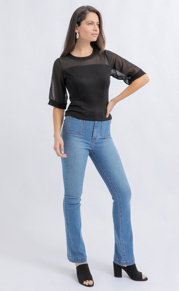 Chiffon Ponte Bodice Top Black