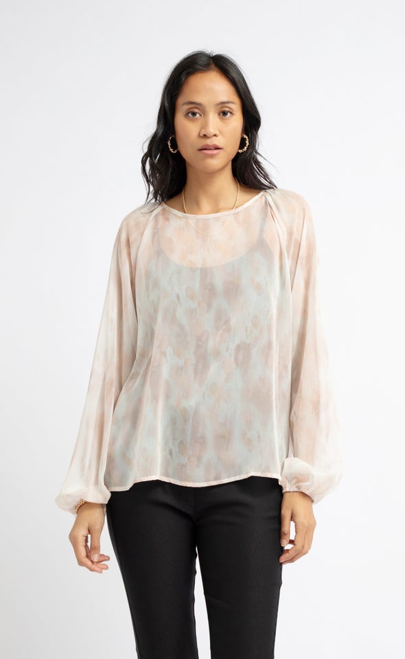 Chiffon Raglan Sleeve Top Cream/blush