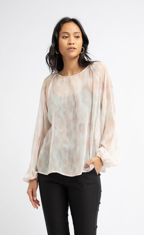 Chiffon Raglan Sleeve Top Cream/blush