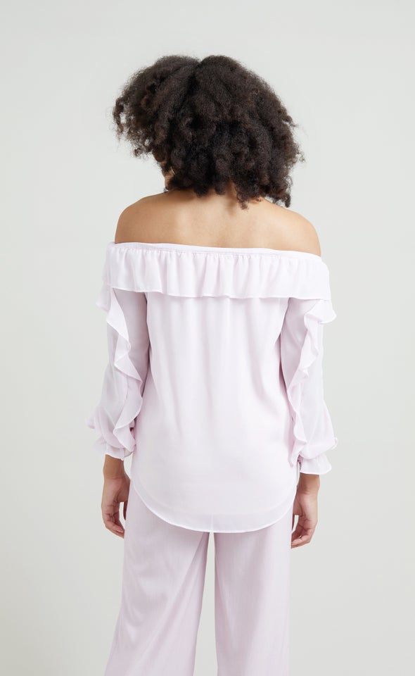 Chiffon Ruffle Off Shoulder Top Baby Pink