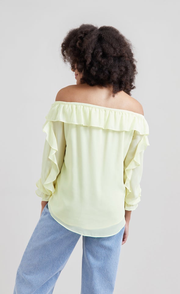 Chiffon Ruffle Off Shoulder Top Lemon